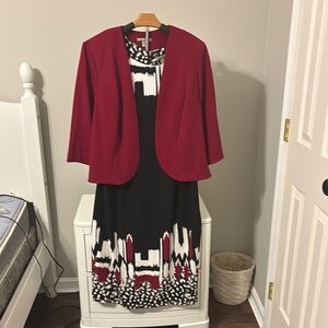 Red and Black Patterned Dress with Jacket